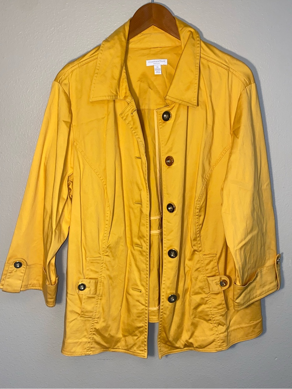 Charter Club Woman Mustard Yellow Button Front Utility Jacket Coat Size 2X